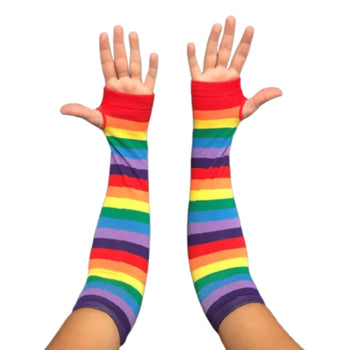 25 Pack Rainbow Pride Fingerless Elbow Length Gloves (25 Pairs)