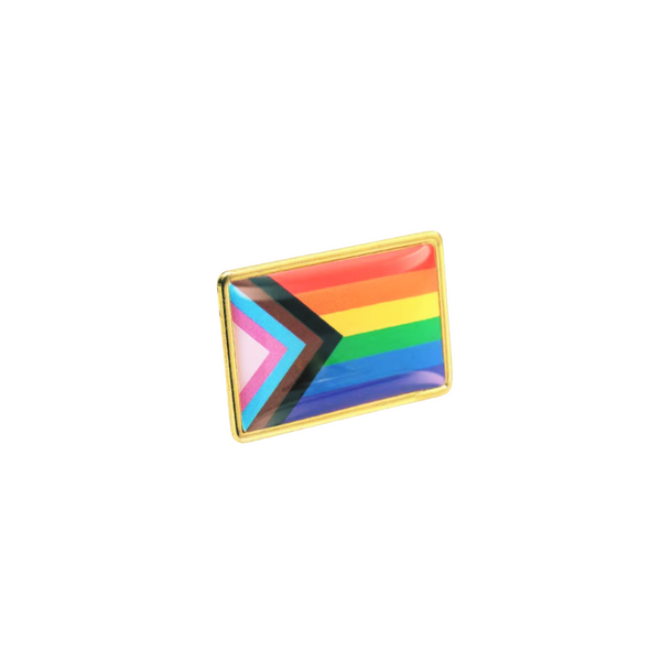 Progress Pride Flag Pin | LGBTQ Rainbow Flag Gold and Enamel Pin Brooch
